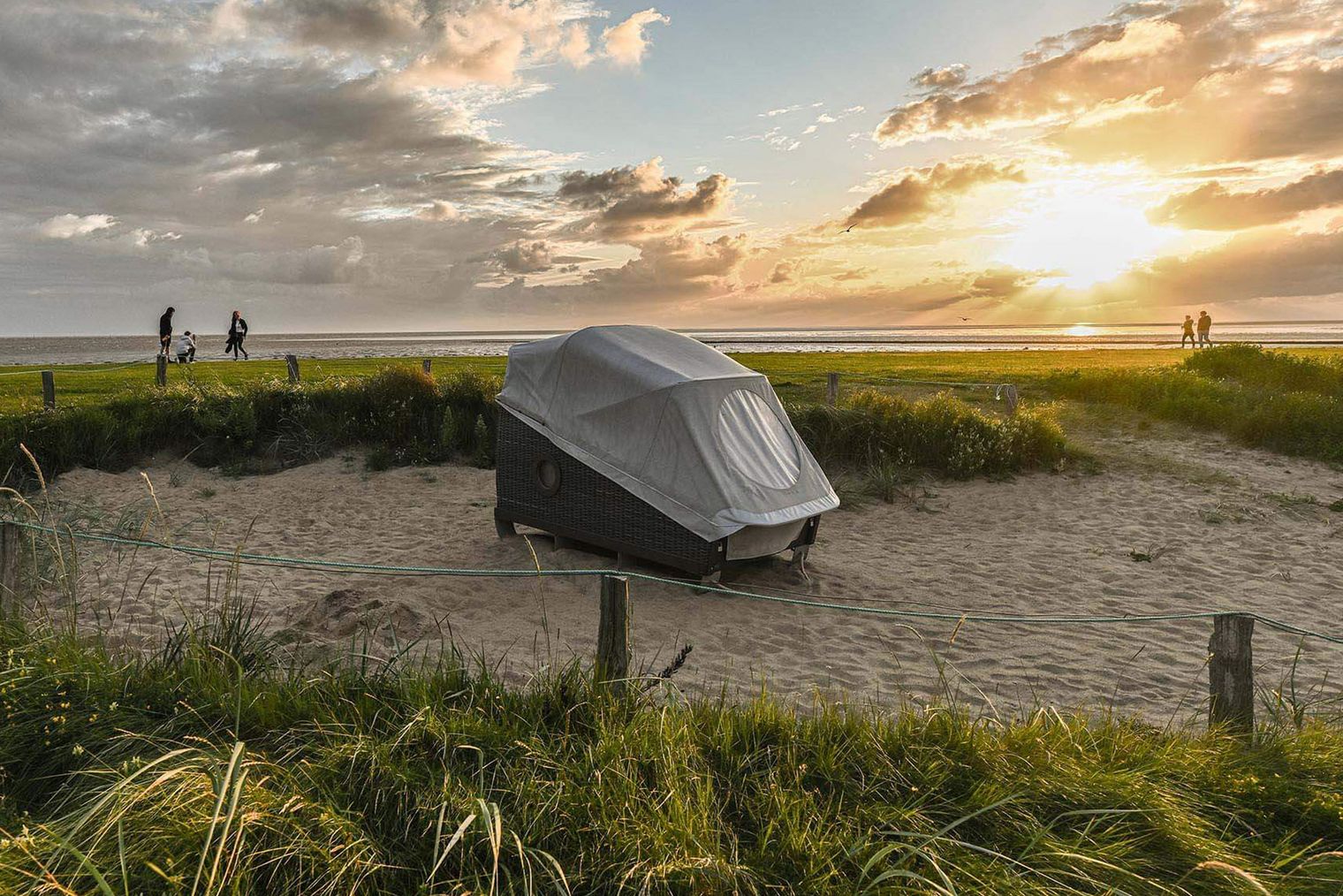 Der Schlafstrandkorb auf der Familienlagune. 