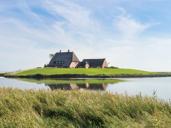 Haus auf einer Warft auf der Hallig Hooge