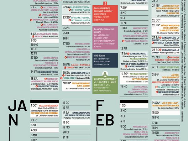 Events-Flyer Büsum für November 2025 bis Februar 2026, Veranstaltungen