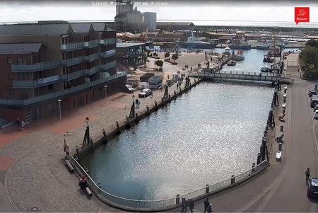 Ein Screenshot der Webcam zum Museumshafen in Büsum.